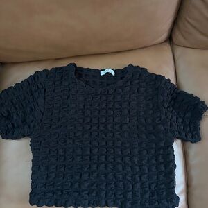 Black Textured Short Sleeve Top